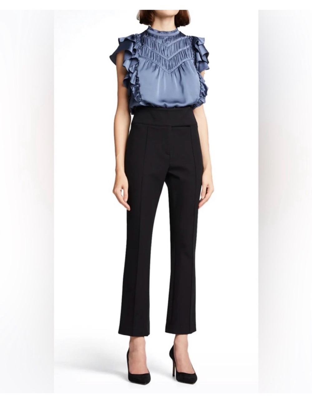 Veronica Beard | Black Tailored Jupiter‎ Cotton-Blend Cropped Pintuck Pants Sz 8